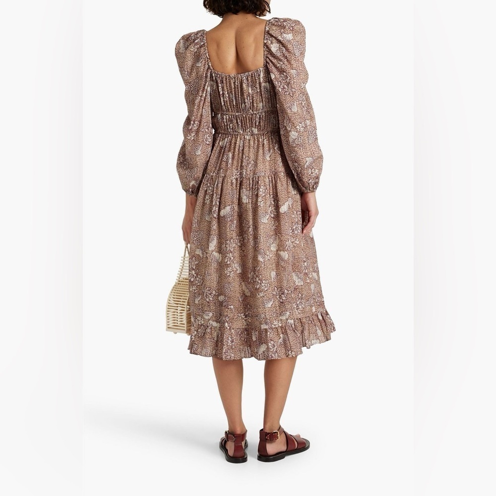 Ulla Johnson Isla Midi Dress Sandalwood Floral Cotton Voile Size 4 - Picture 4 of 6